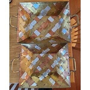 1995 Vintage Brass, Copper, Silver Weave Basket Set INTERNATIONAL SILVER CO